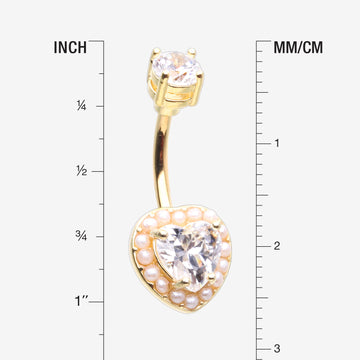 Detail View 1 of Golden Pearlescent Heart Sparkle Belly Button Ring-Clear Gem/White
